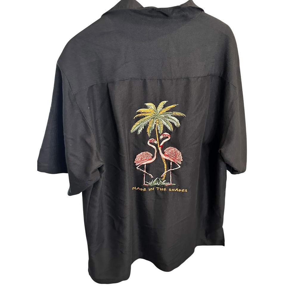 Weekender Mens Black Flamingo Palm Tree Embroidered Shirt Limited Edition XLT